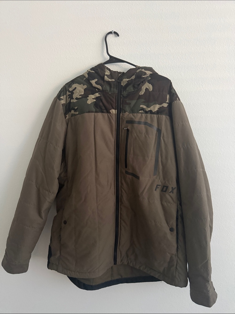Fox Olive Green Puffer Jacket with Camo Yoke